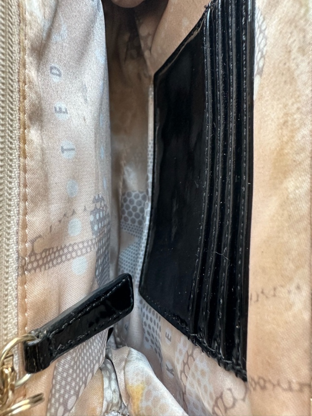 Ted Baker Black Patent Kiss-Lock Wristlet Clutch with Gold Frame - Picture 7 of 16